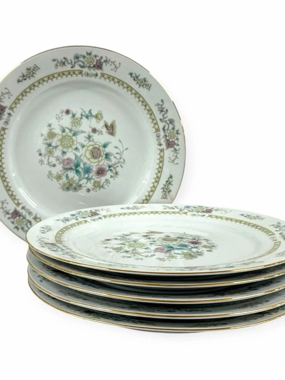 Baum Bros Ming Floral Set of 6 Dinner Plates 10.5” Fine China Gold Trim